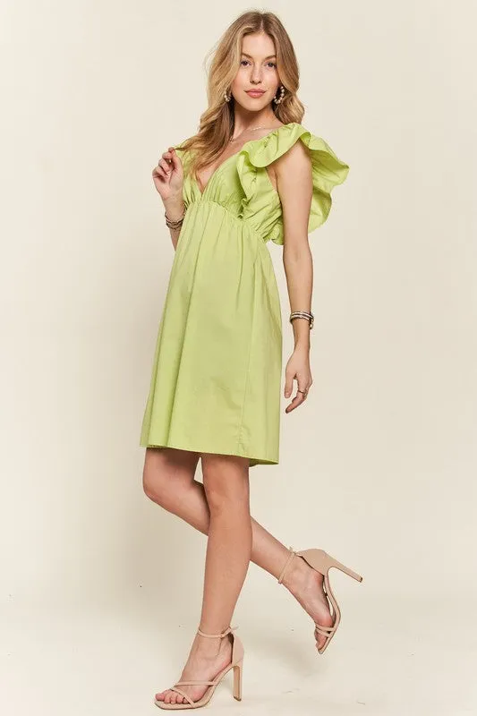 100% Cotton Mini Dress Holiday Smocked Back Ruffled Cap Sleeve Babydoll Dress