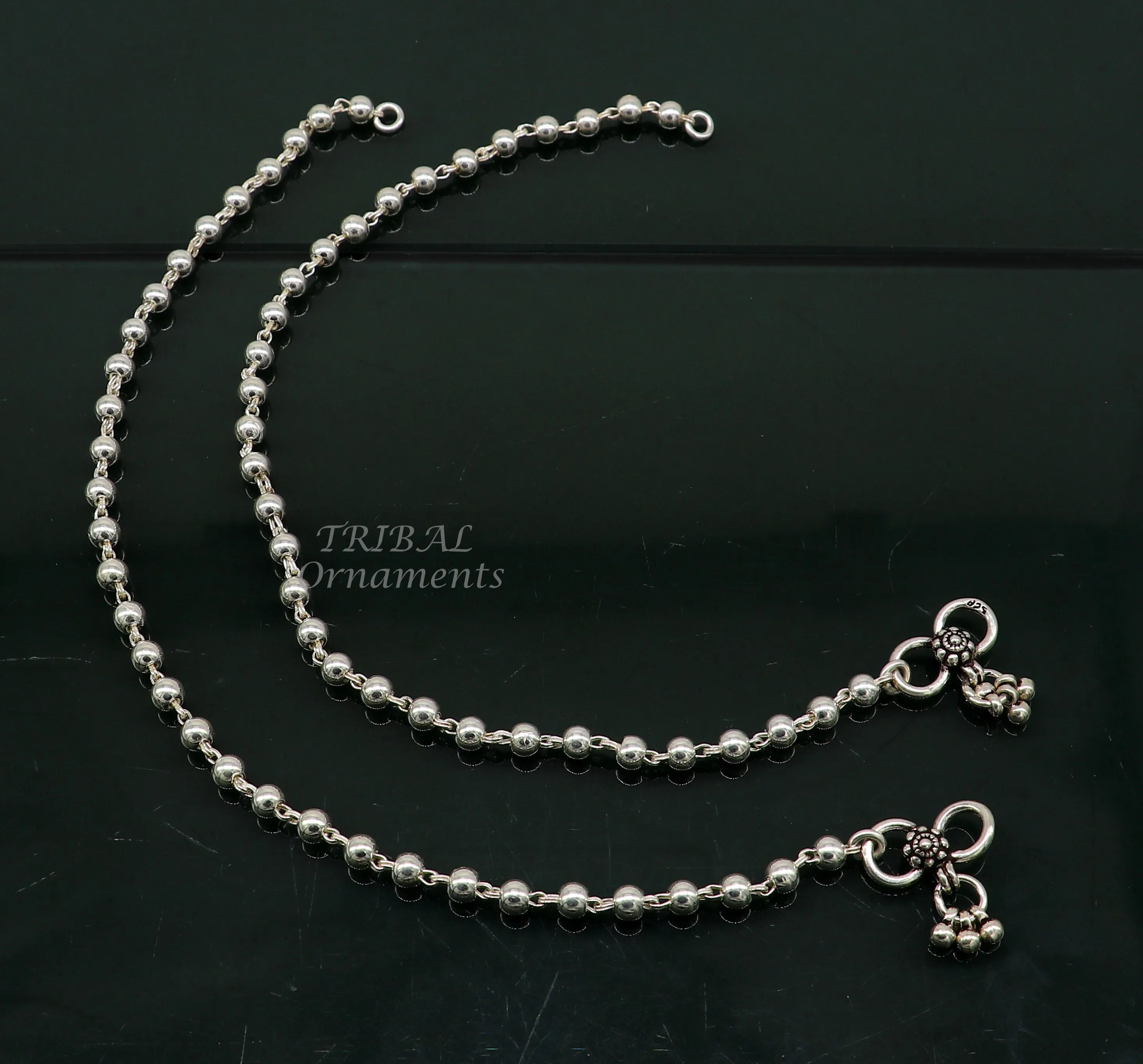 4.5mm 9"to 12" 925 sterling silver beaded/ball chain anklet bracelet amazing light weight delicate anklets belly dance silver jewelry ank537