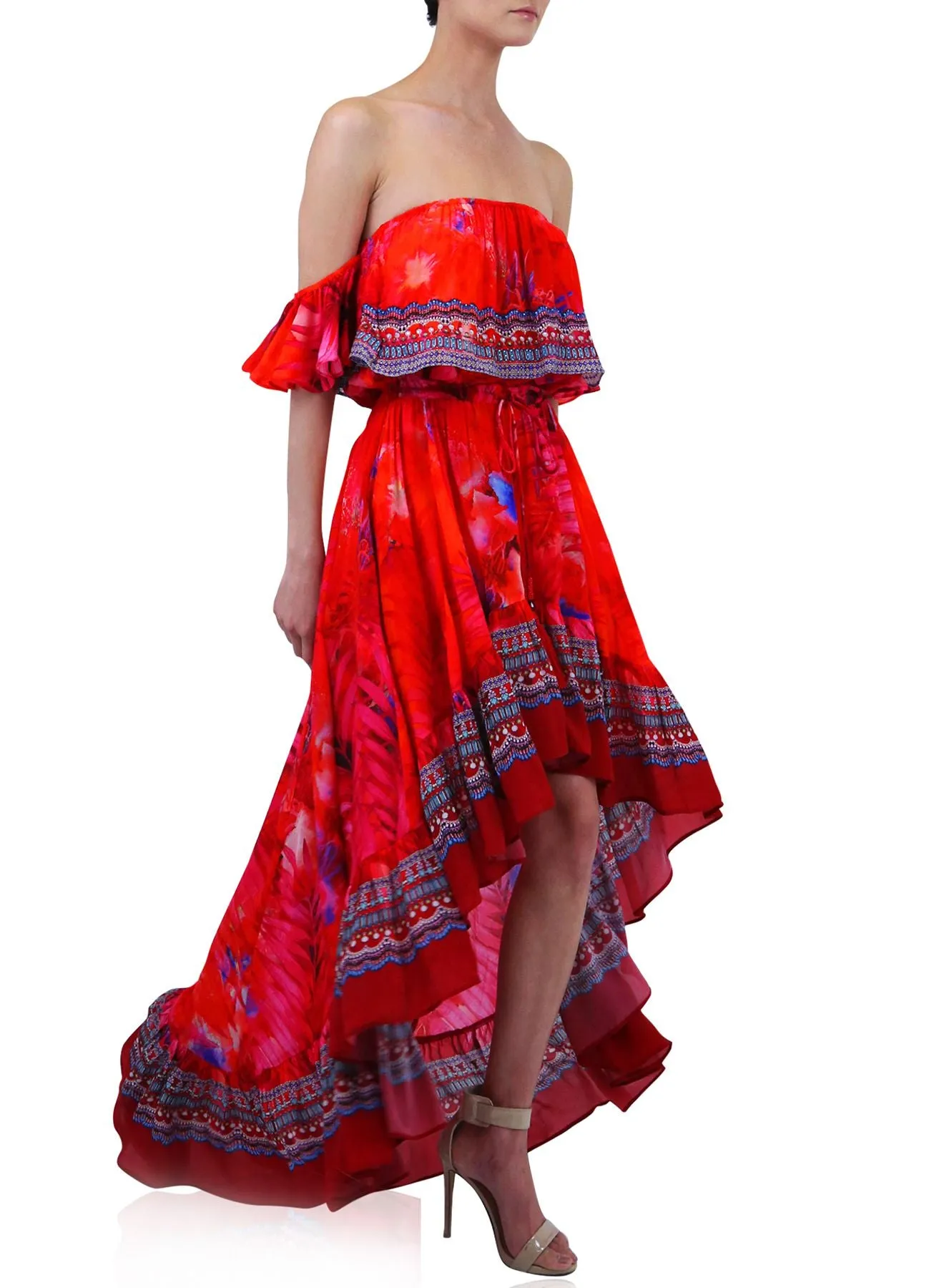 Adrenaline Red Off Shoulder Ruffle Dress