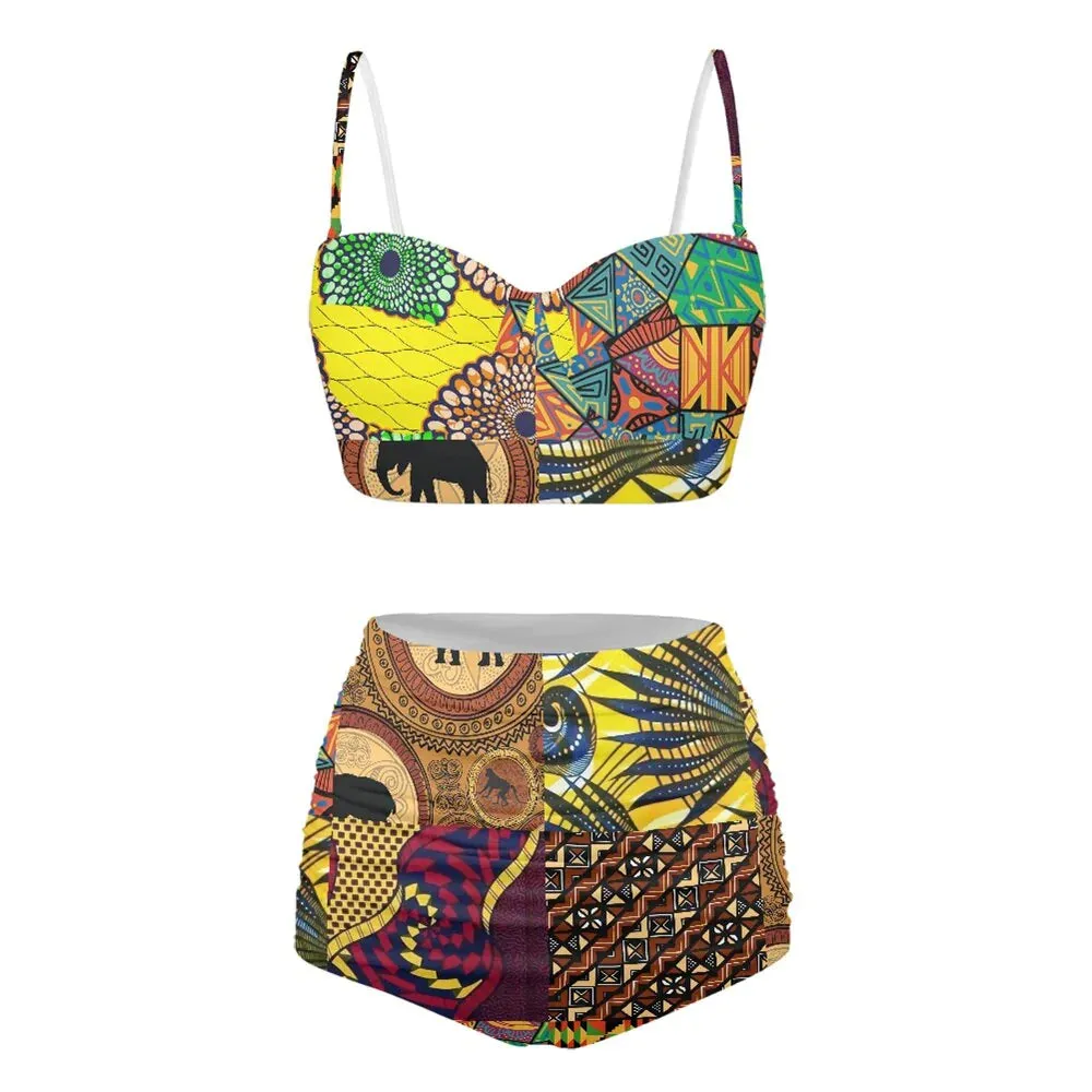 African Print 2pc Swimwear | Ankara Print Bikini Set | Tribal Beach wear Set - Kika