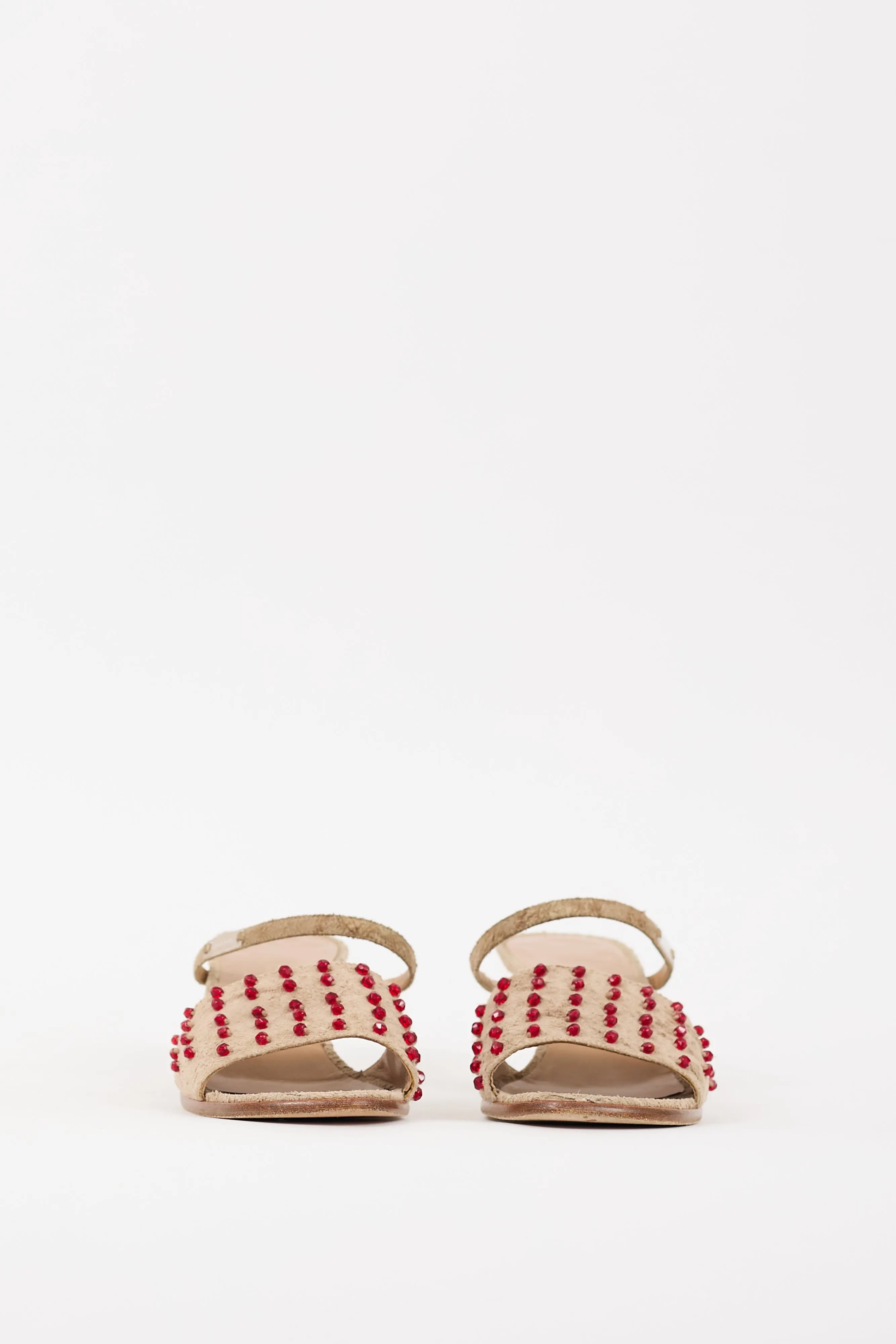Beige & Red Suede Embellished Sandal