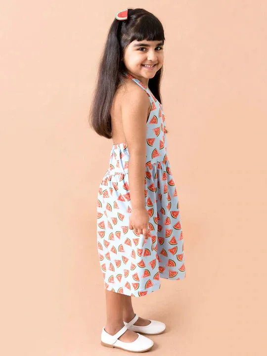 Blue Red Halter Neck Midi Cotton Dress - Mini Marvels
