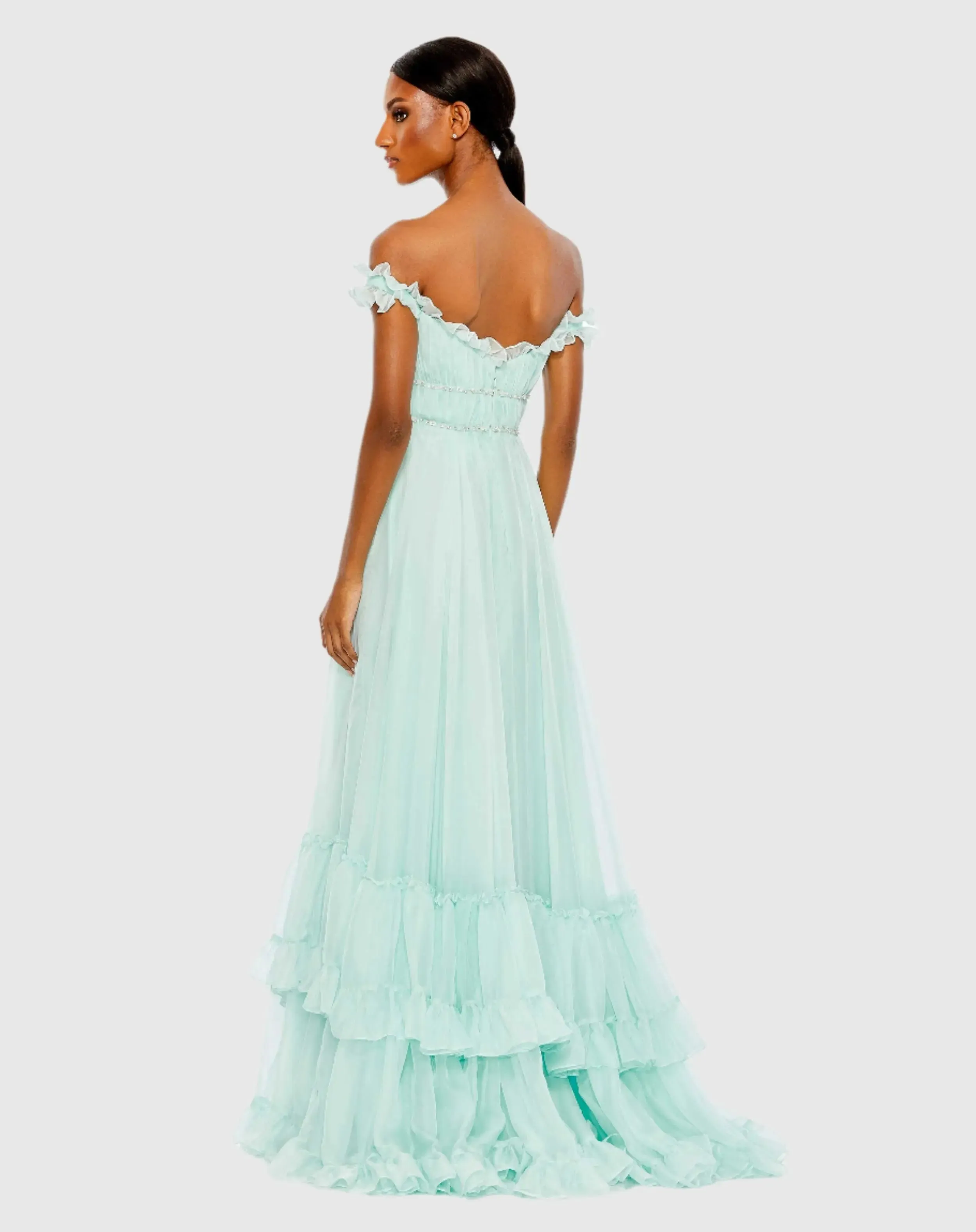 Blue Ruffle Tiered Babydoll Flowy Gown