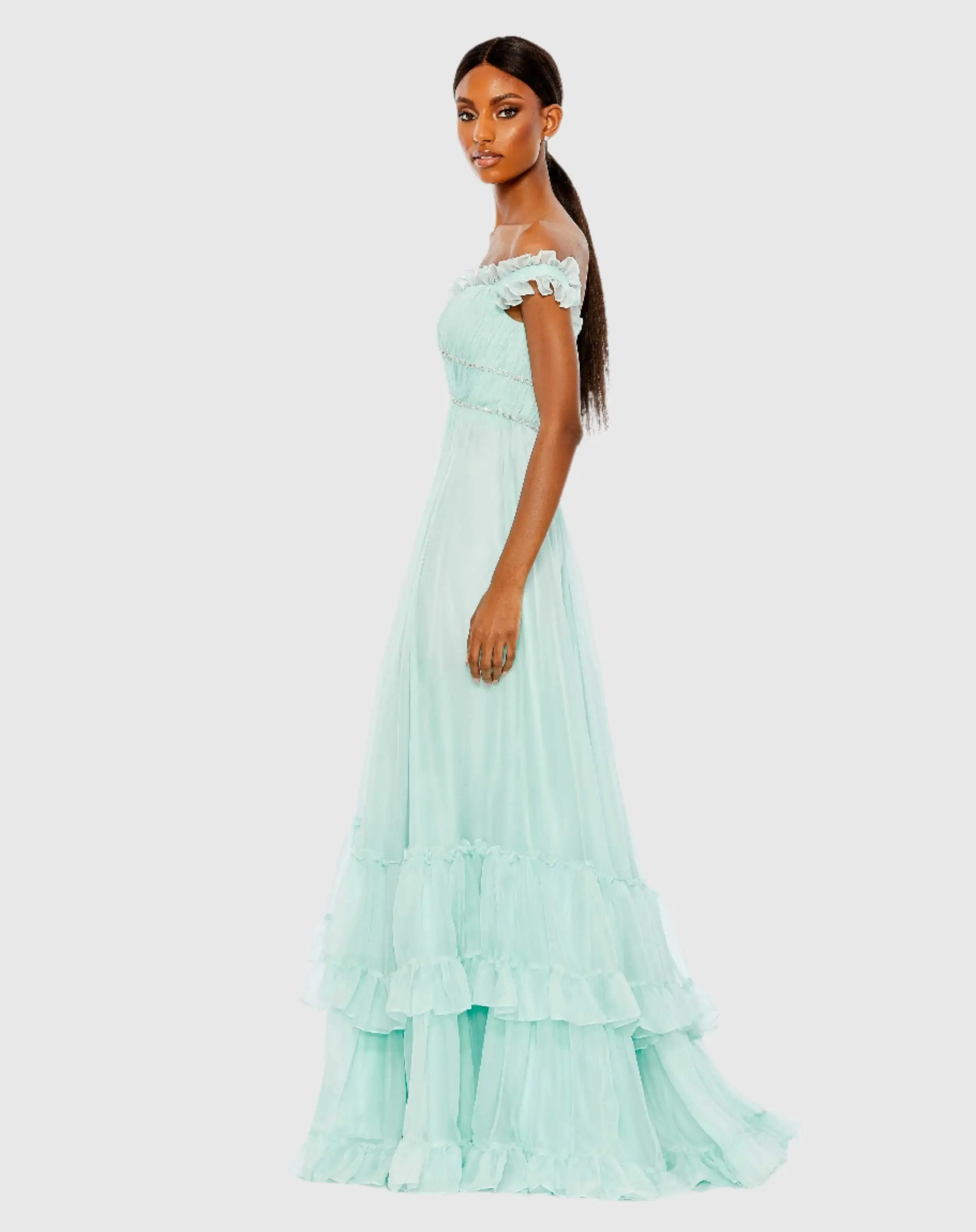 Blue Ruffle Tiered Babydoll Flowy Gown