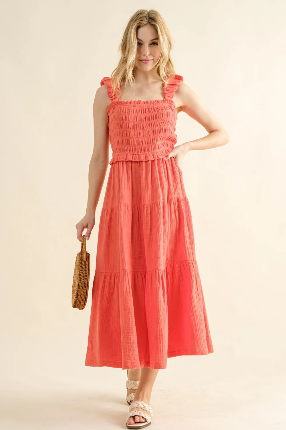 Blue Zone Planet |  And The Why Smocked Ruffled Tiered Dress