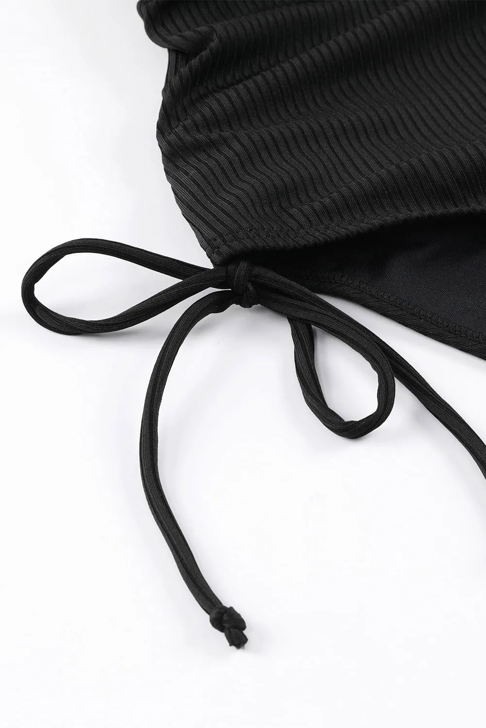 Blue Zone Planet |  Black Adjustable Straps Ribbed Knit One Piece Swimsuit