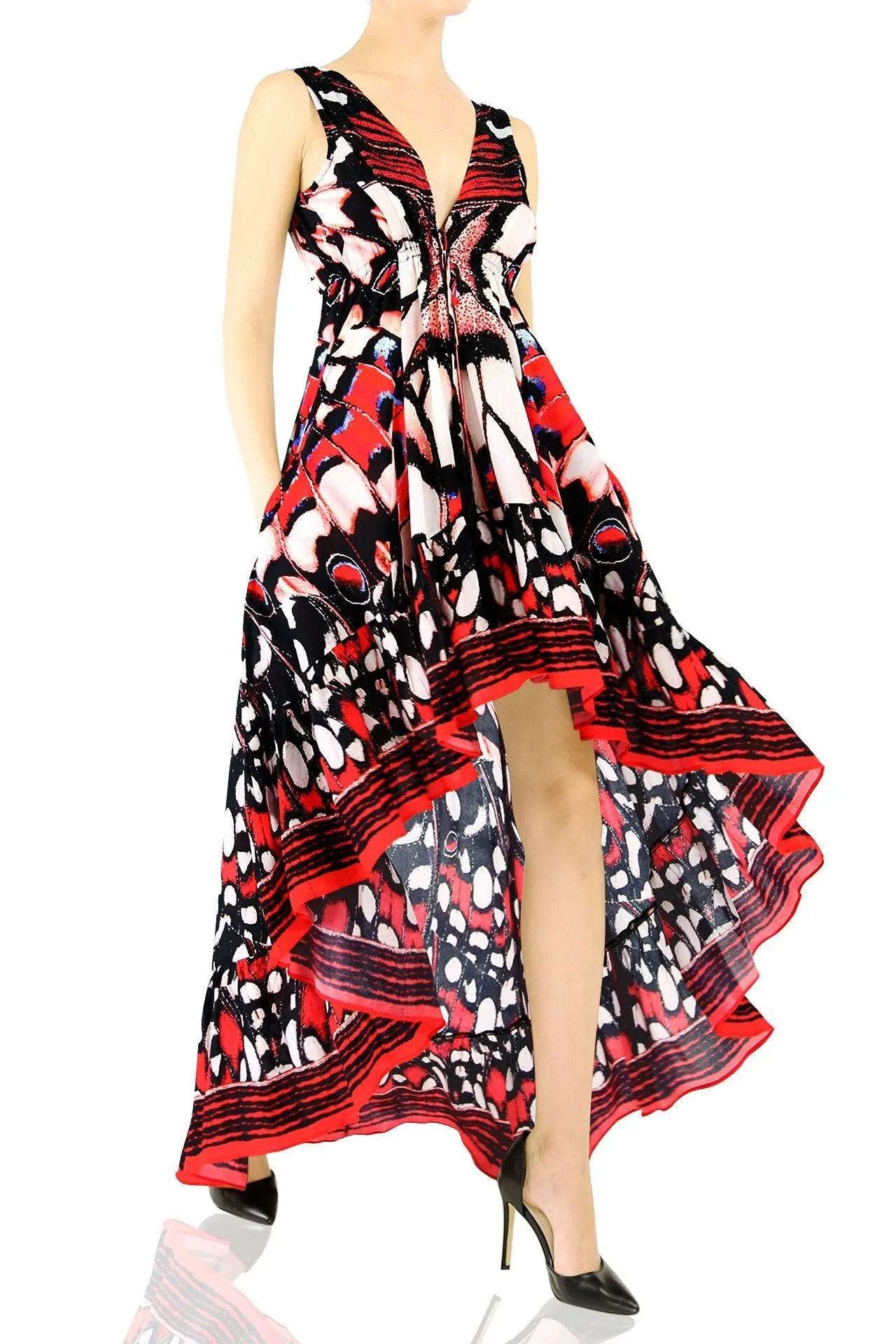 Butterfly Print High Low Maxi Dress
