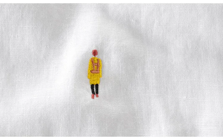 Cartoon Embroidery Stitching Linen Short Sleeve T-shirt Men Brand