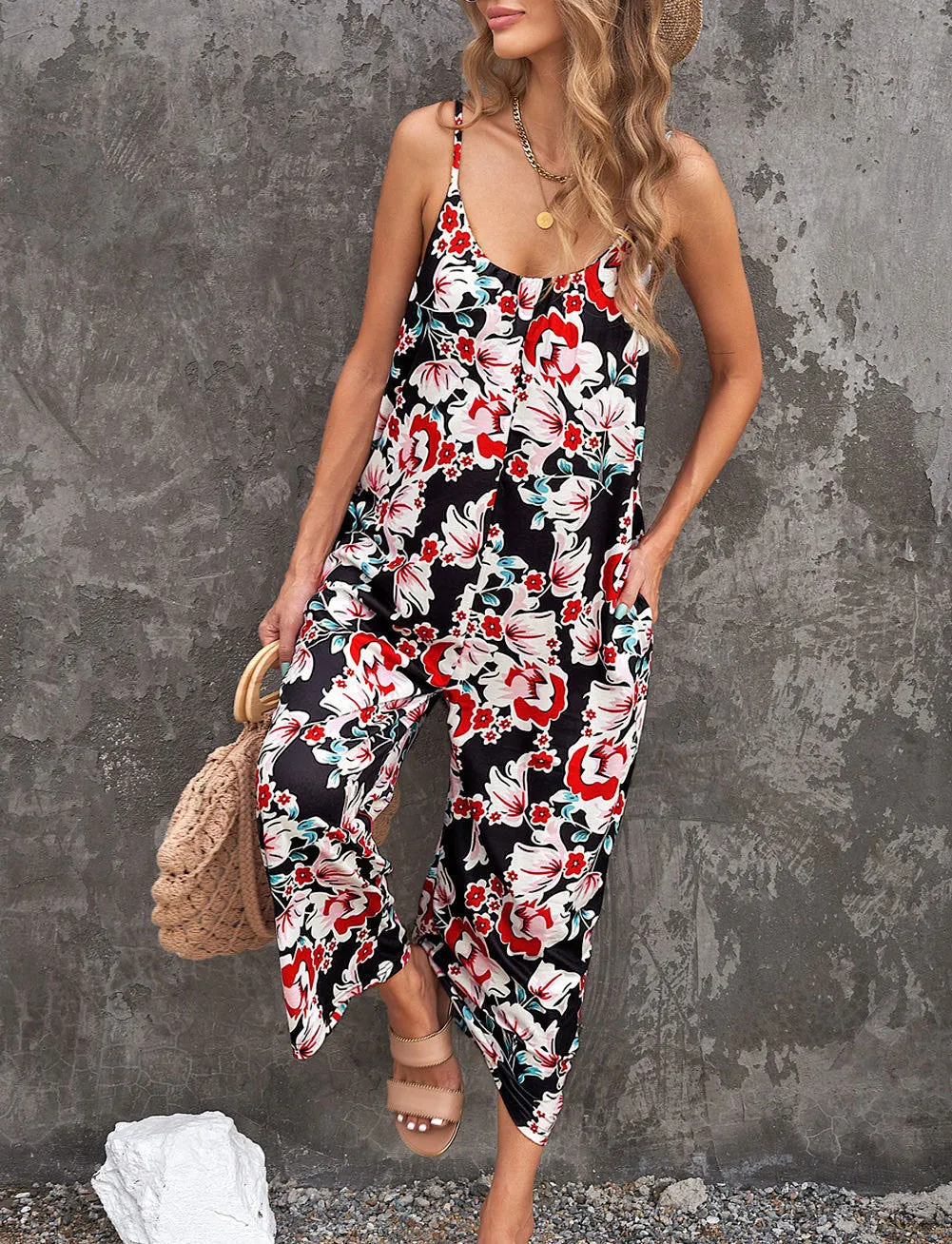 Casual Loose Halter Printed Jumpsuit Wholesale Jumpsuits