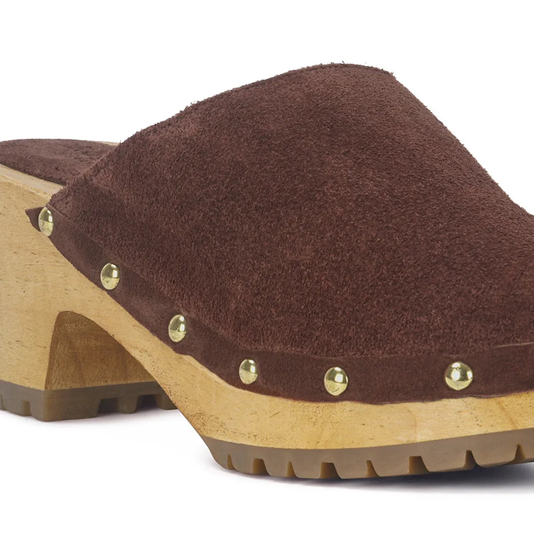 CEDRUS Fine Suede Studded Clogs Mules
