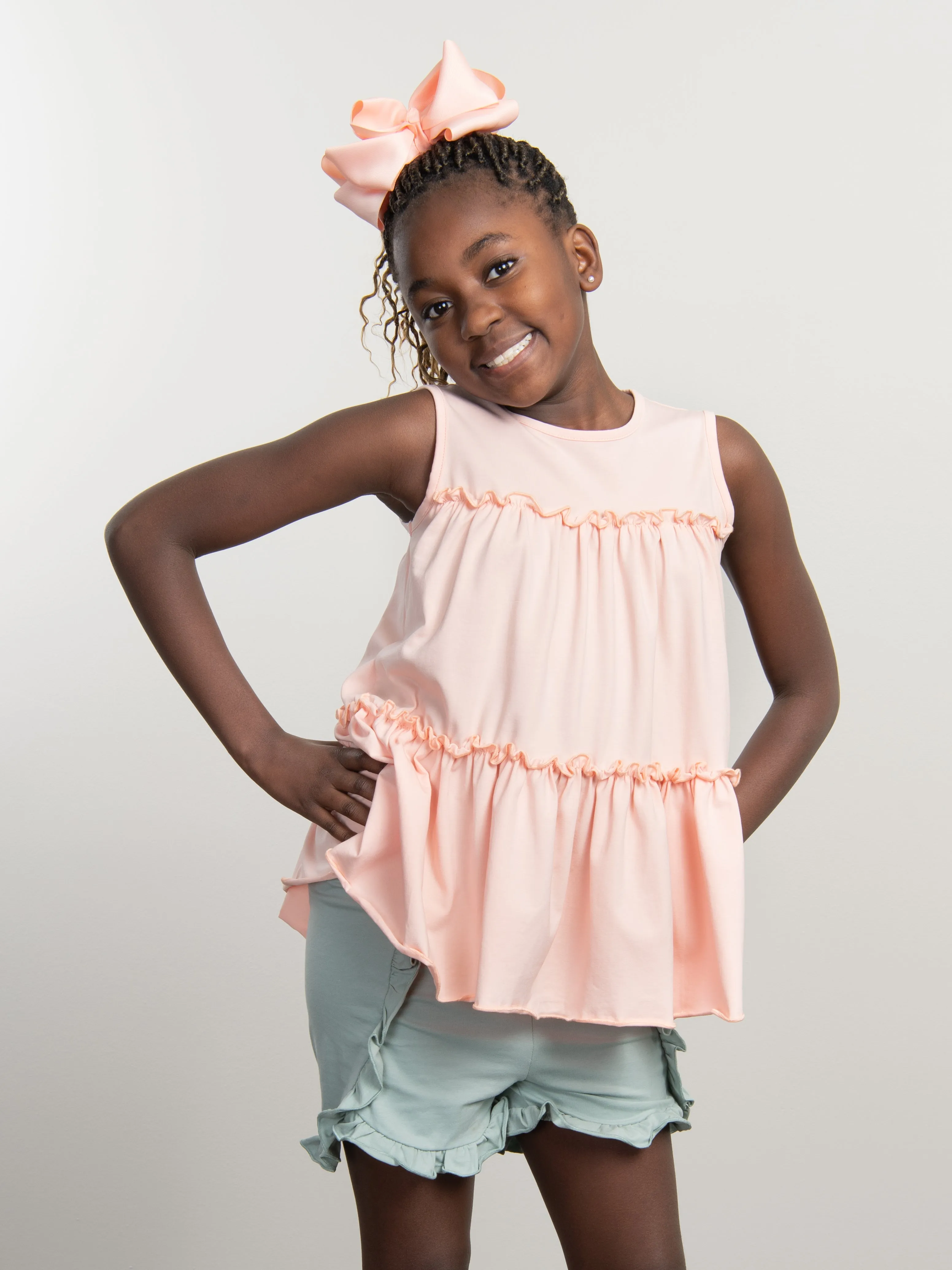 Cotton Tiered Ruffle Tank - Peach