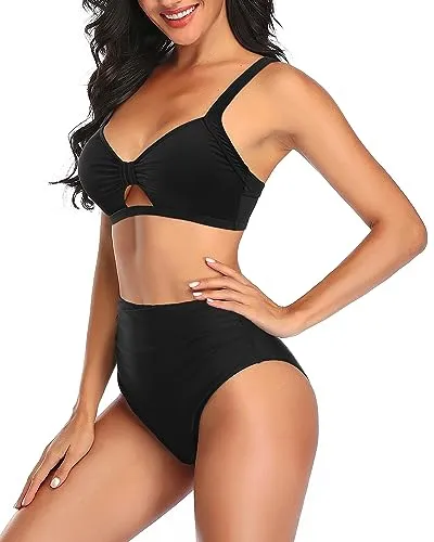 Cutout Tie -ront Push-Up Top & High Waist Bikini Set