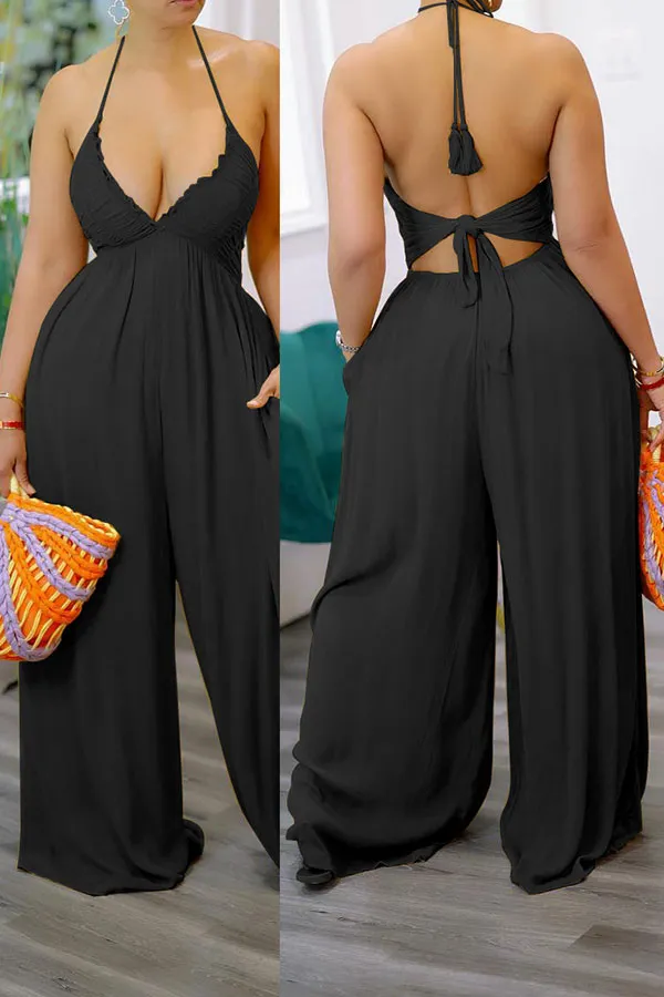Elegant Halter Collar Backless Jumpsuit