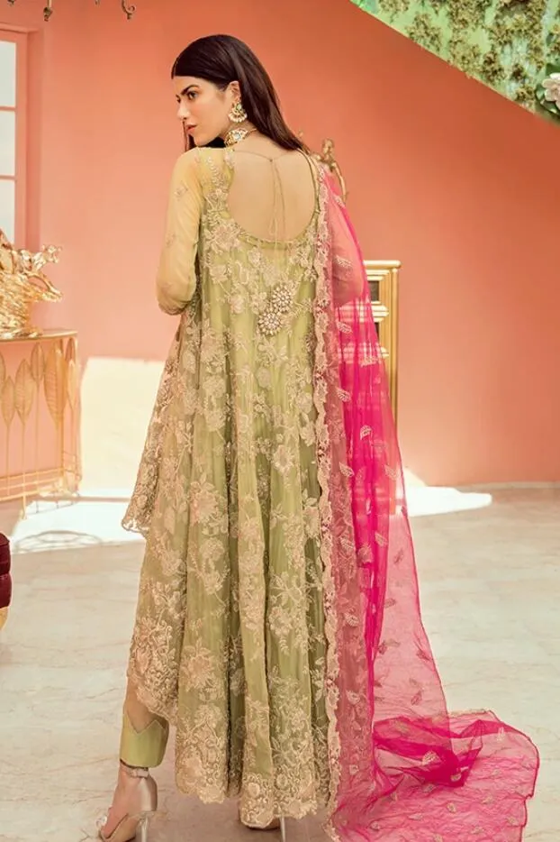 Embroidered Chiffon Trail Frock for Party #N7088