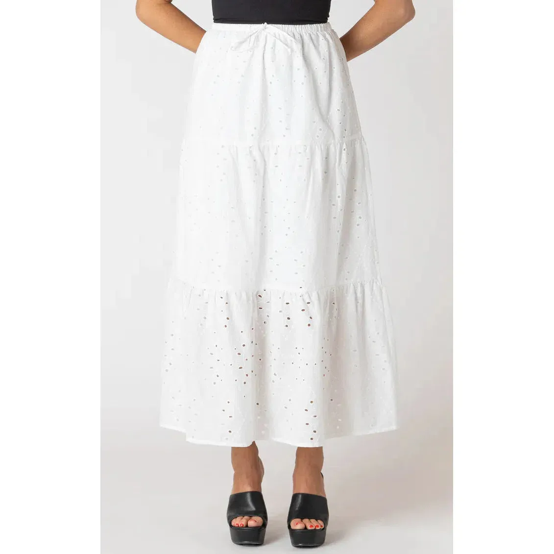 Embroidered Eyelet Maxi Skirt - Dex