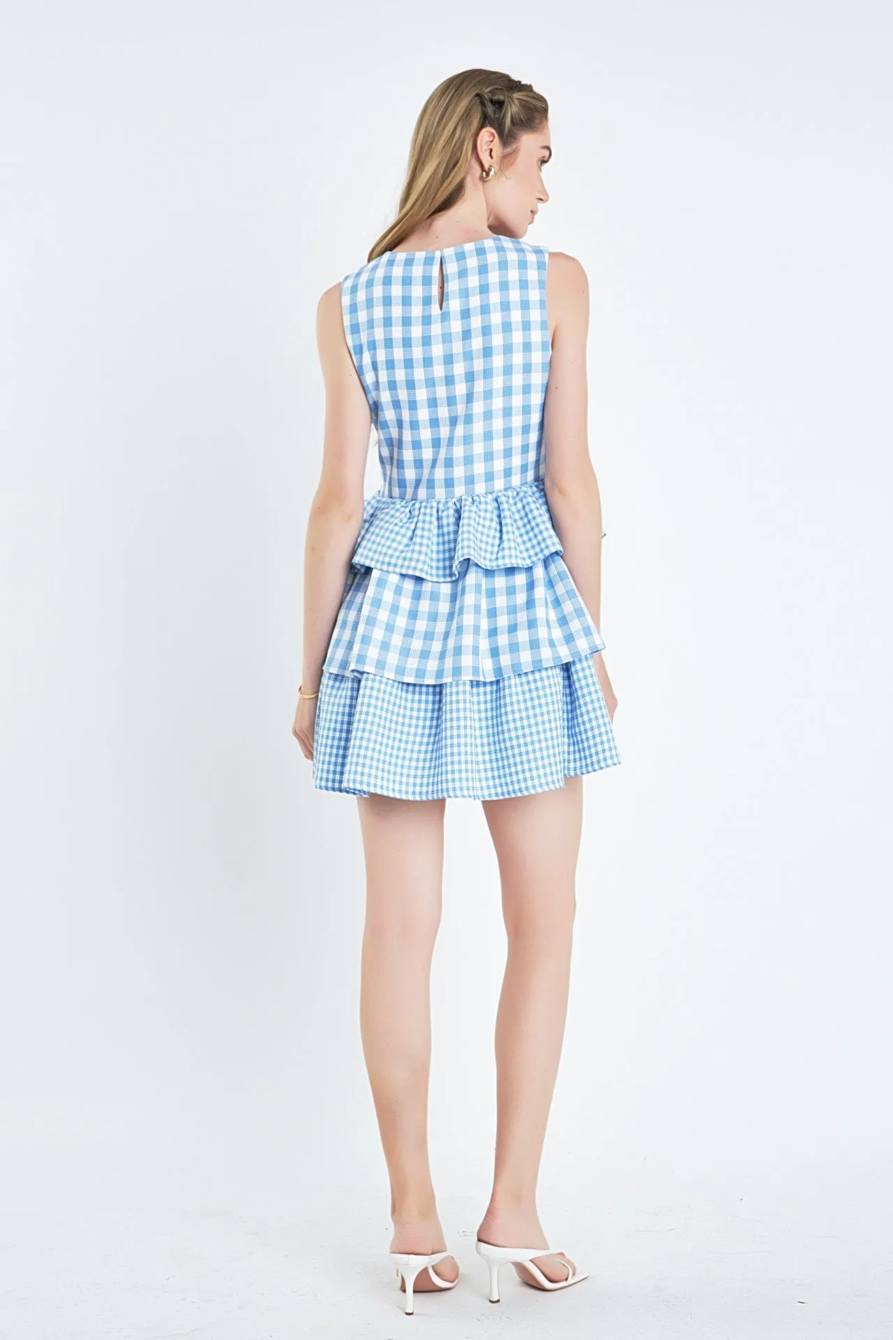 Gingham Tiered Sleeveless Mini Dress