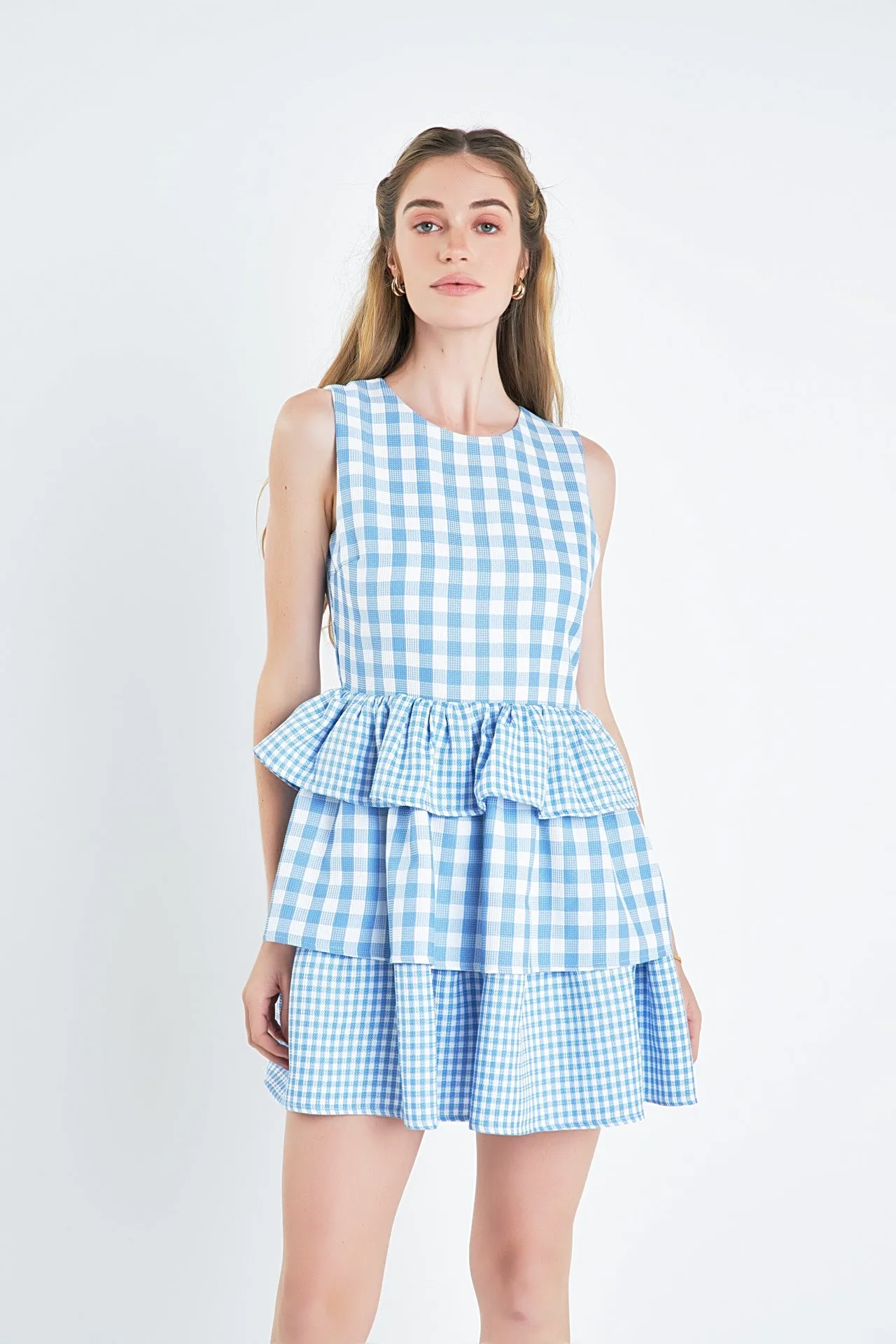 Gingham Tiered Sleeveless Mini Dress