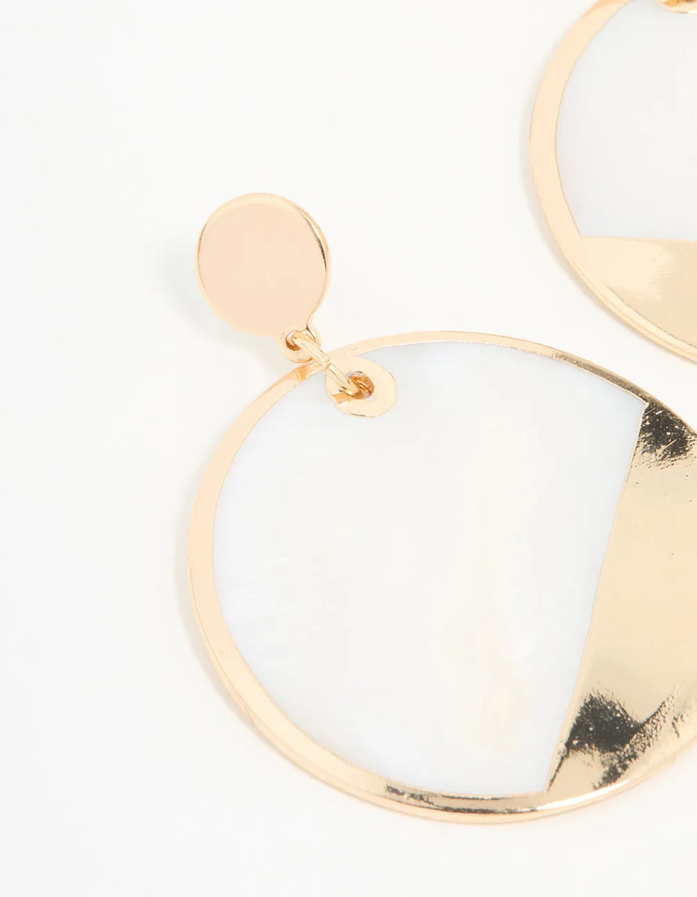 Gold & White Shell Effect Drop Earrings