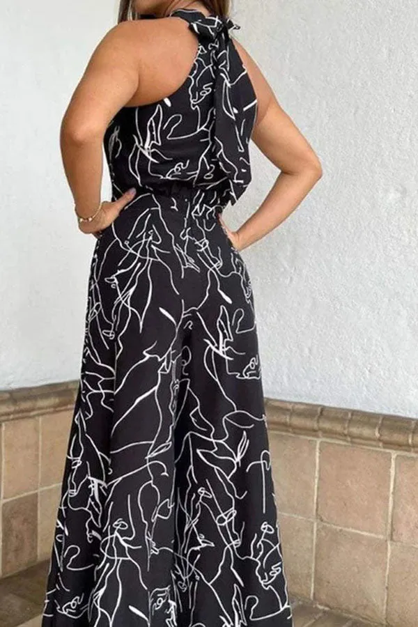 Graffiti Print Unusual Wide Leg Jumpsuit
