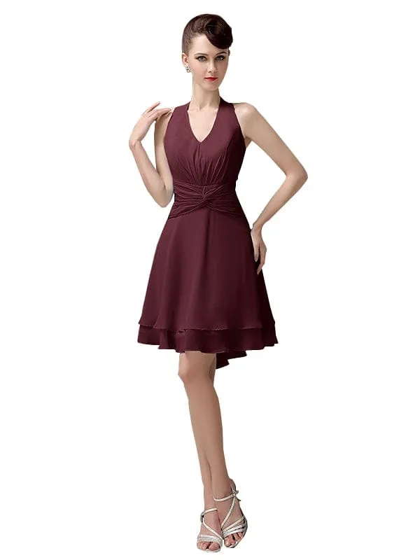 High-low Chiffon A-line Halter Short Bridesmaid Dresses