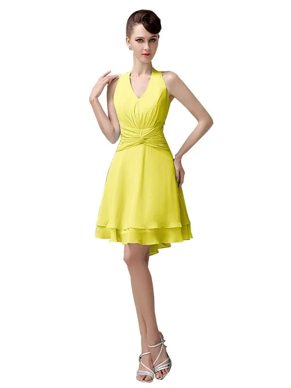 High-low Chiffon A-line Halter Short Bridesmaid Dresses