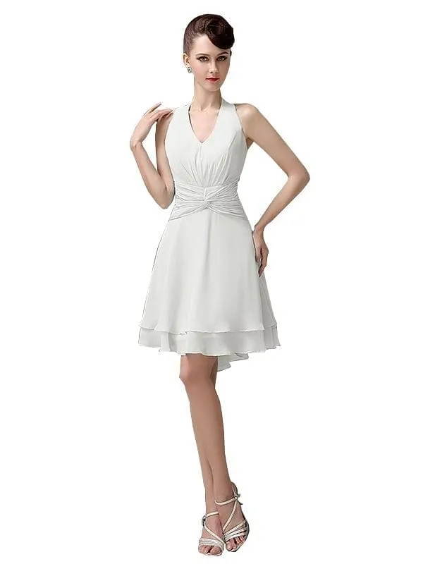 High-low Chiffon A-line Halter Short Bridesmaid Dresses