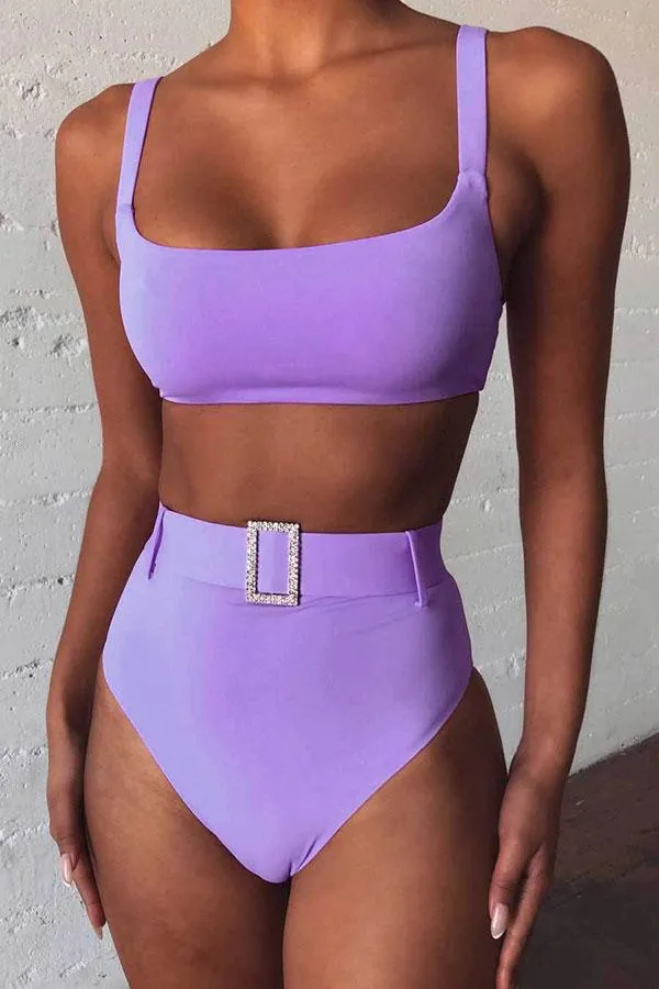 High Waist Solid Color Bikini