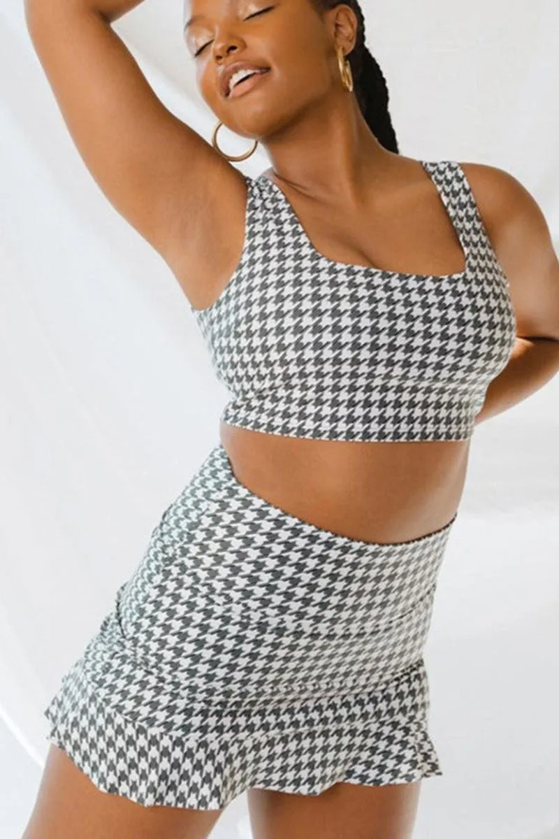 Houndstooth Feminine Ruffle Hem Bikini