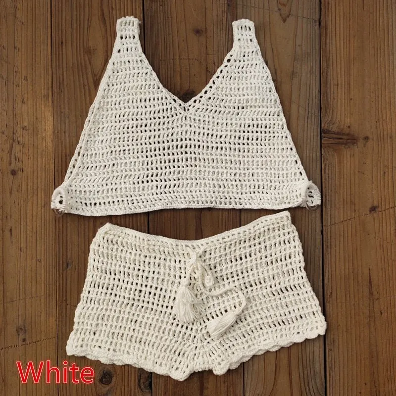 Isabella Handmade Crochet Beach Cover Up Set, Crochet Beach Top 