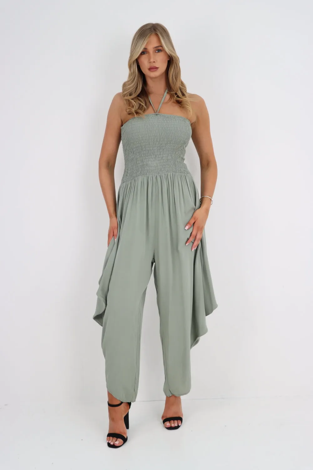 Italian Shirred Halter Neck Jumpsuit