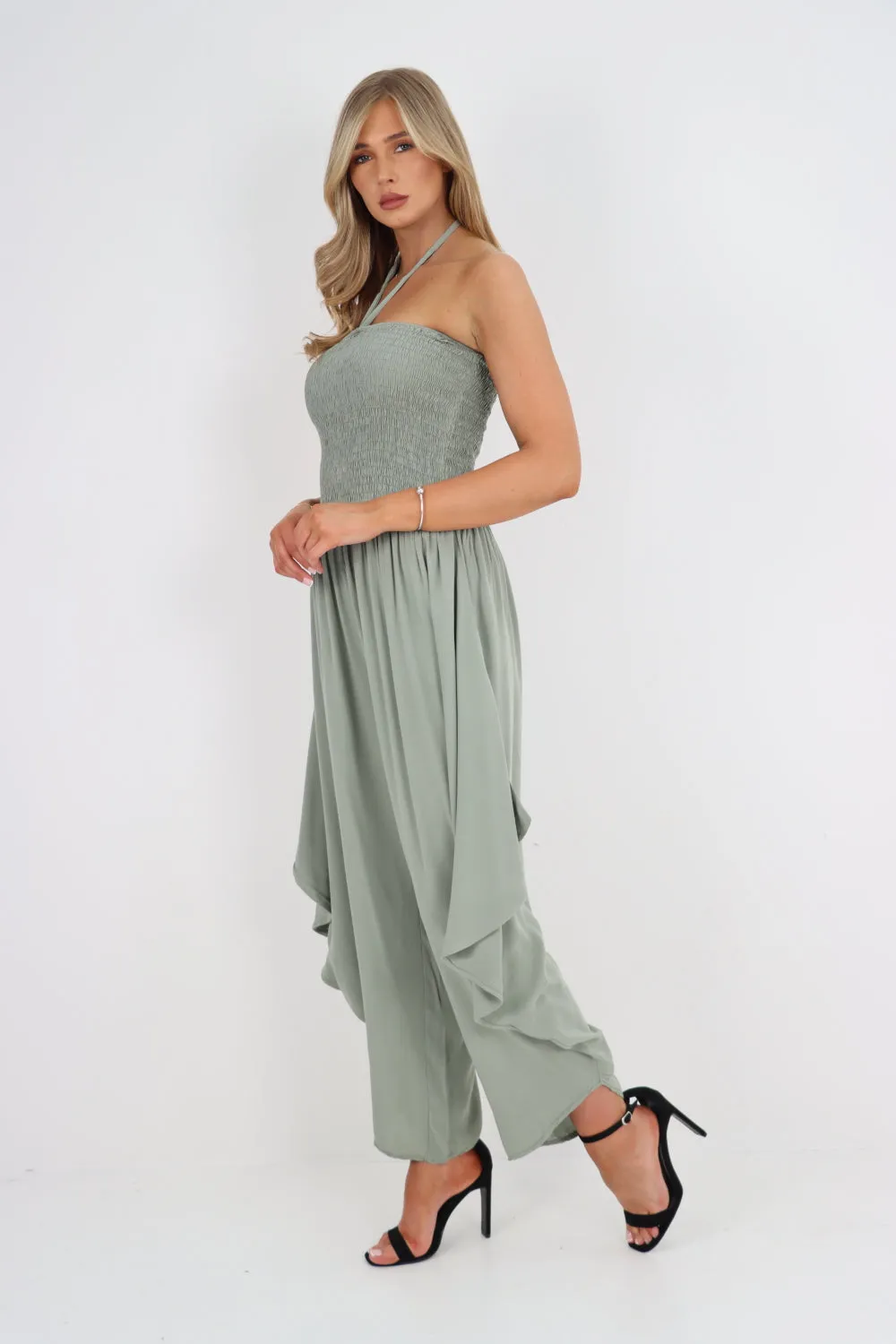 Italian Shirred Halter Neck Jumpsuit