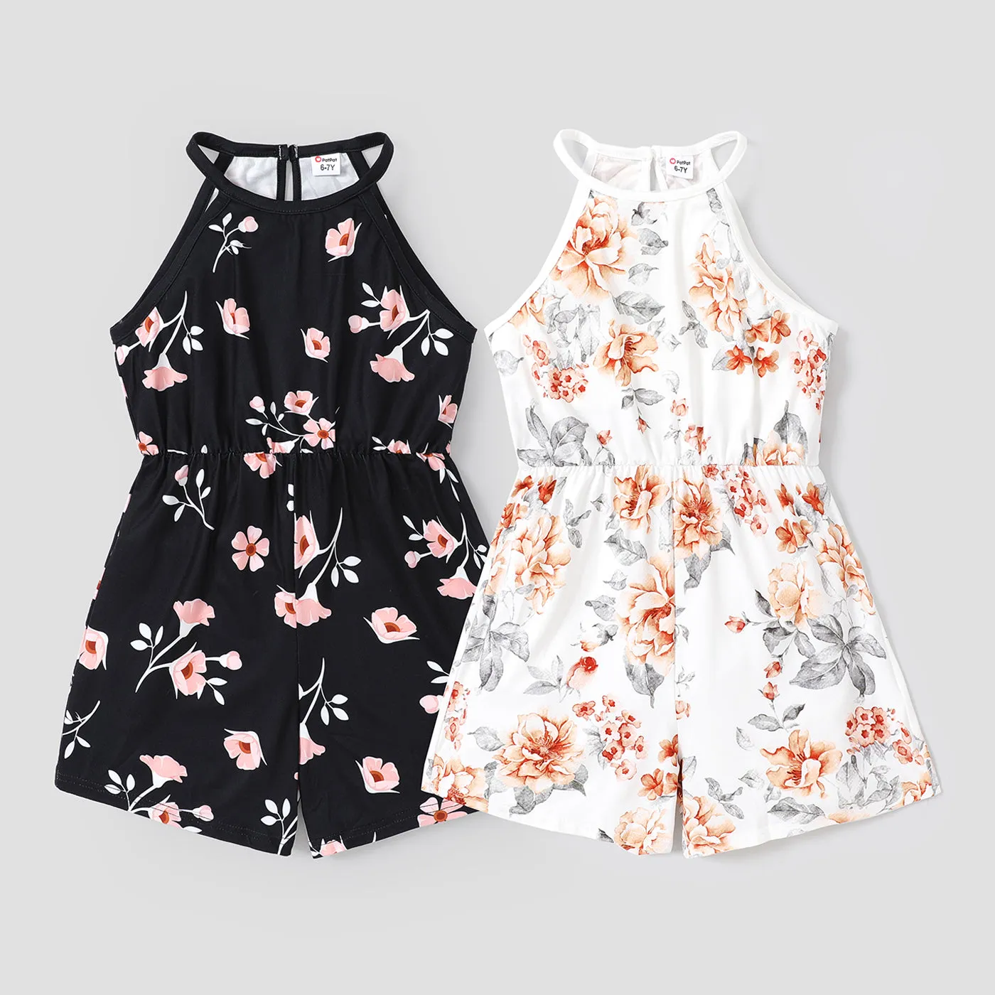 Kid Girl Floral Print Halter Rompers