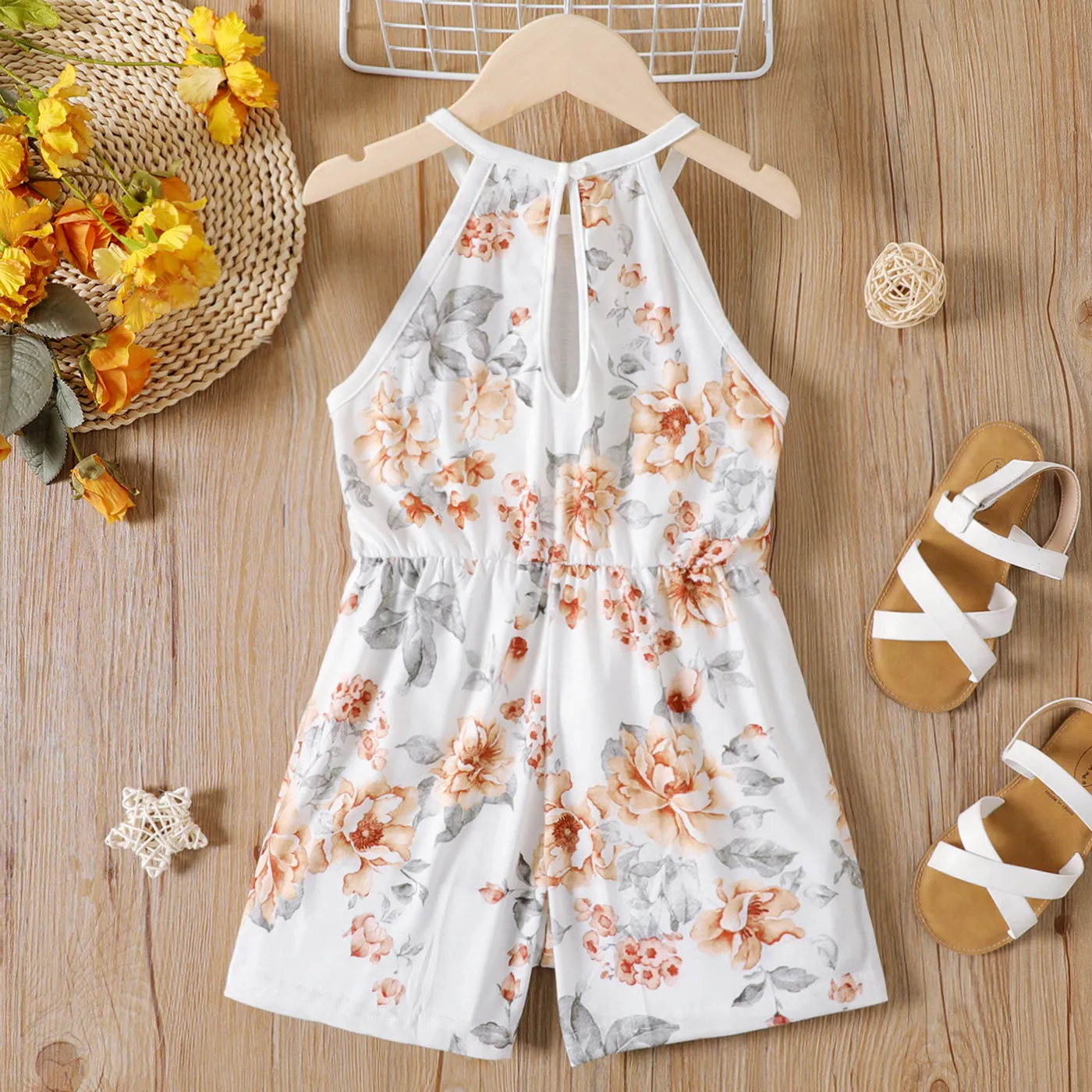 Kid Girl Floral Print Halter Rompers