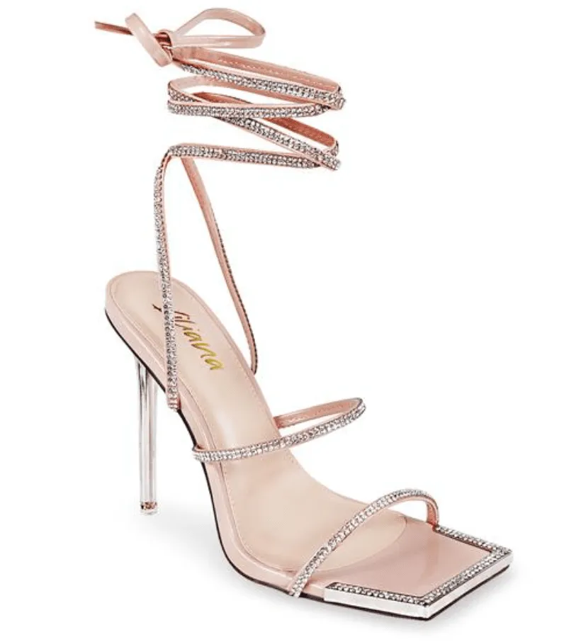 Lace Up Rhinestone High Heel Sandals - Avia-1