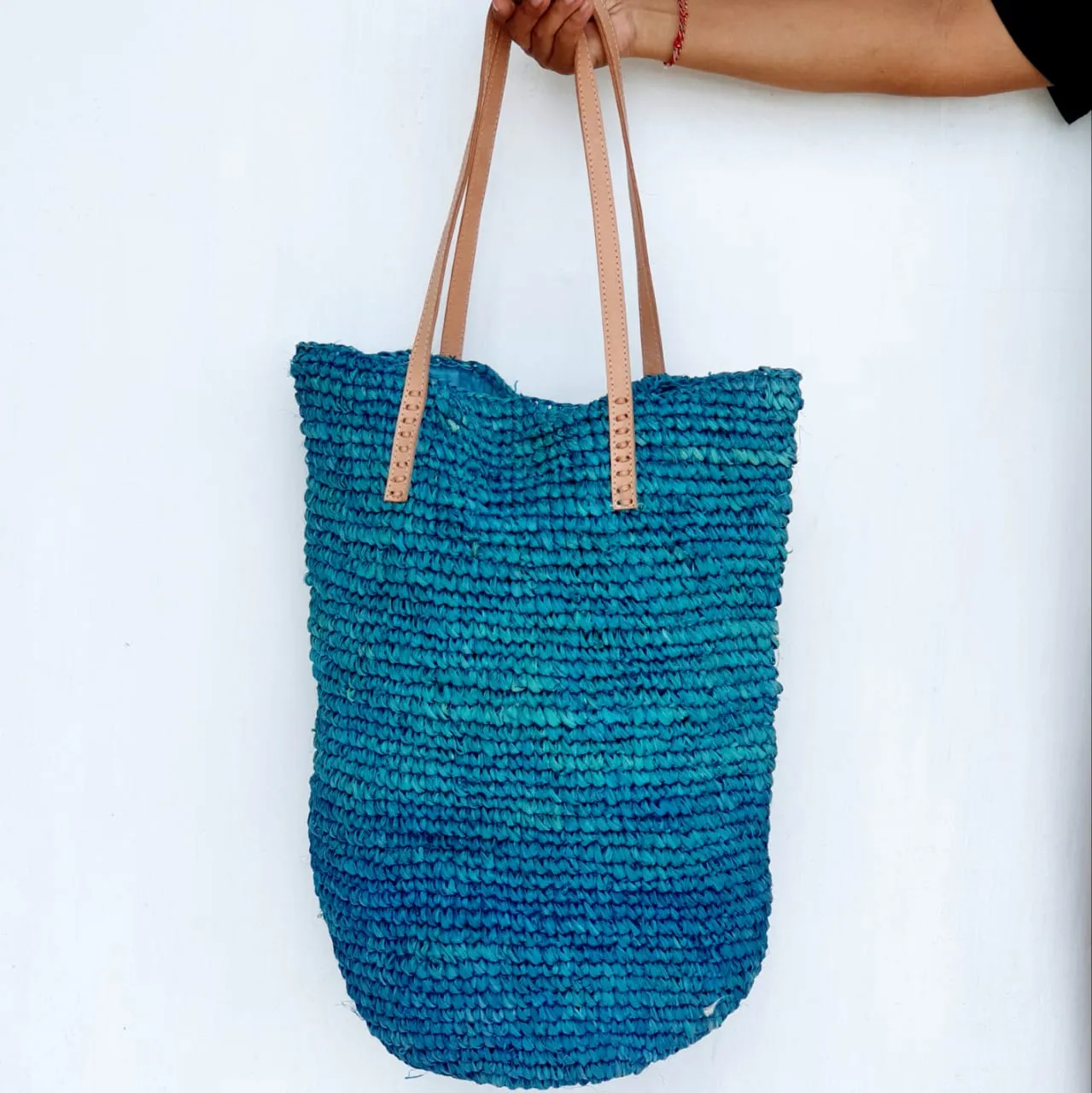 Large Multi-Color Woven Straw Grass Bags With Leather Handles