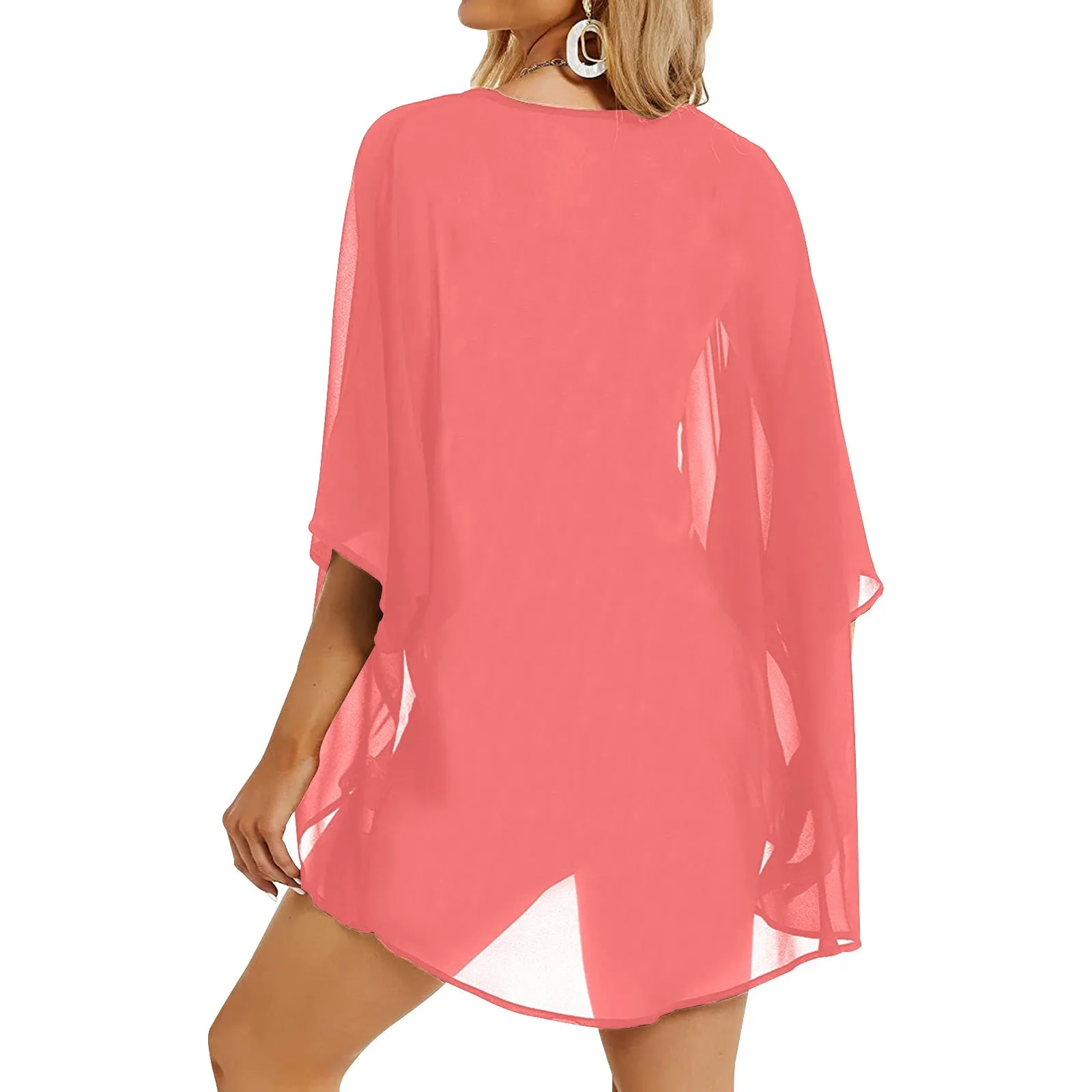 med salmon print 2 Women's Kimono Chiffon Cover Up (Model H51)