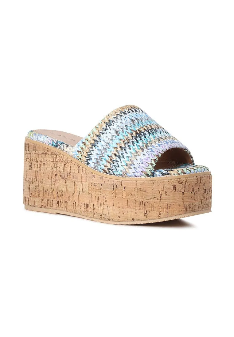 Multicolor Raffia Slip-on Platform