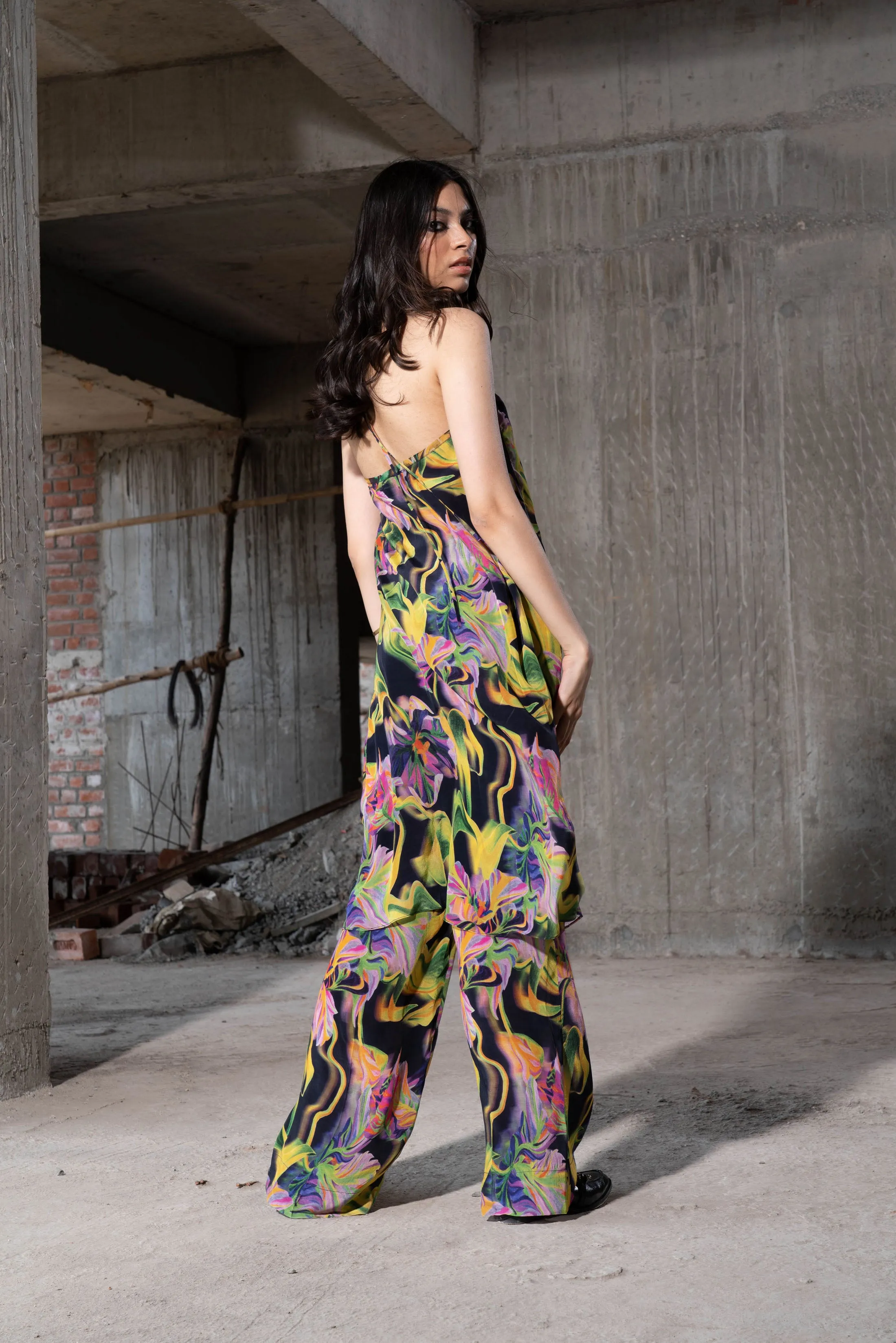 Multicolour Printed Strap Top And Pant Set