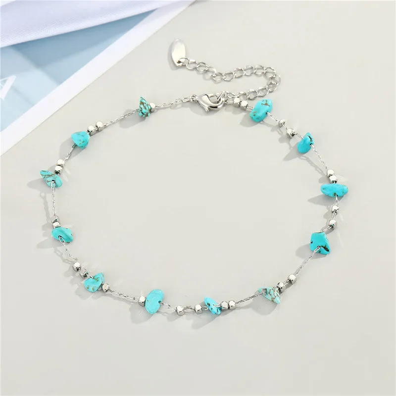 Natural Stone Beaded Ankle Bracelet For Women