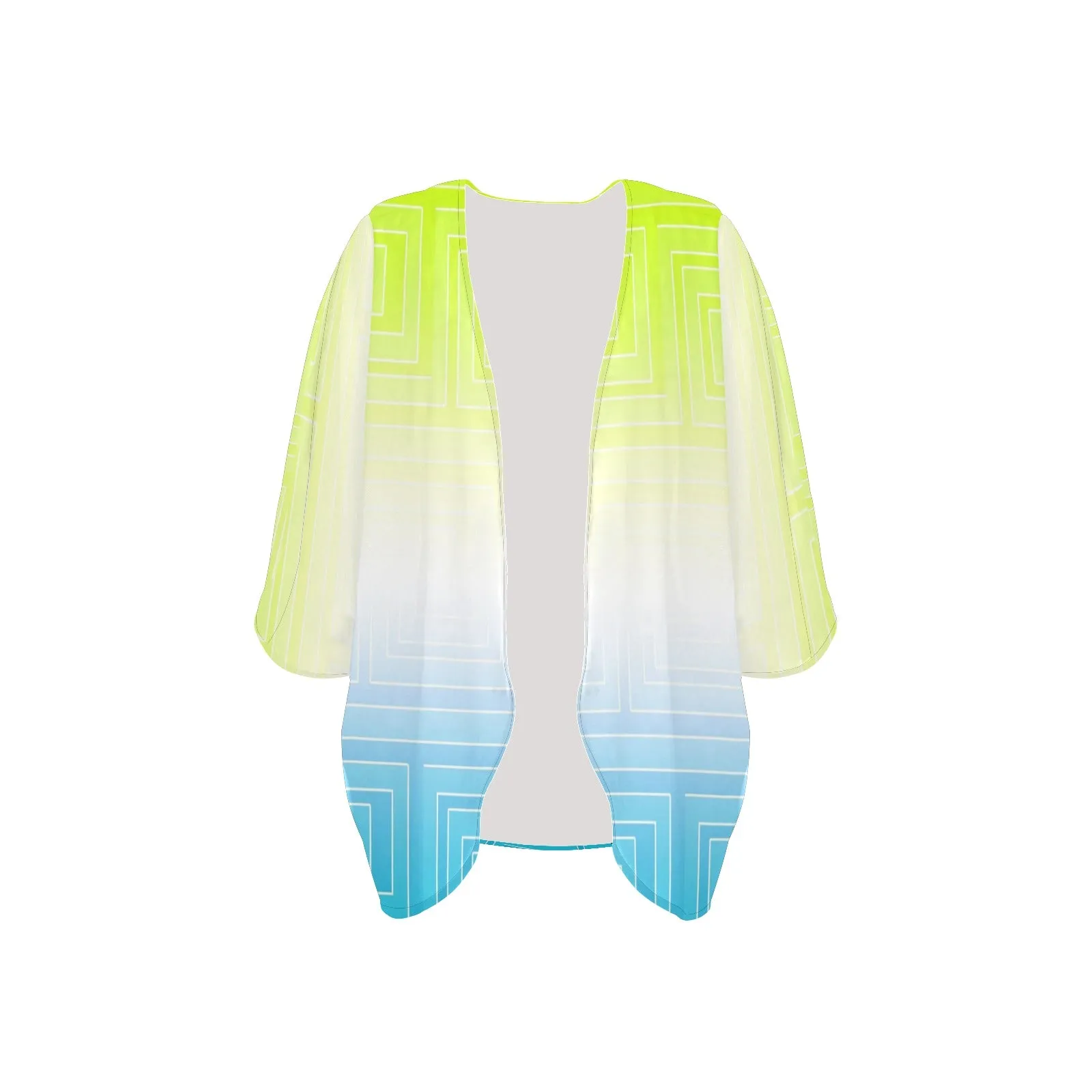 neon green greek key ombre print 8A Women's Kimono Chiffon Cover Up (Model H51)