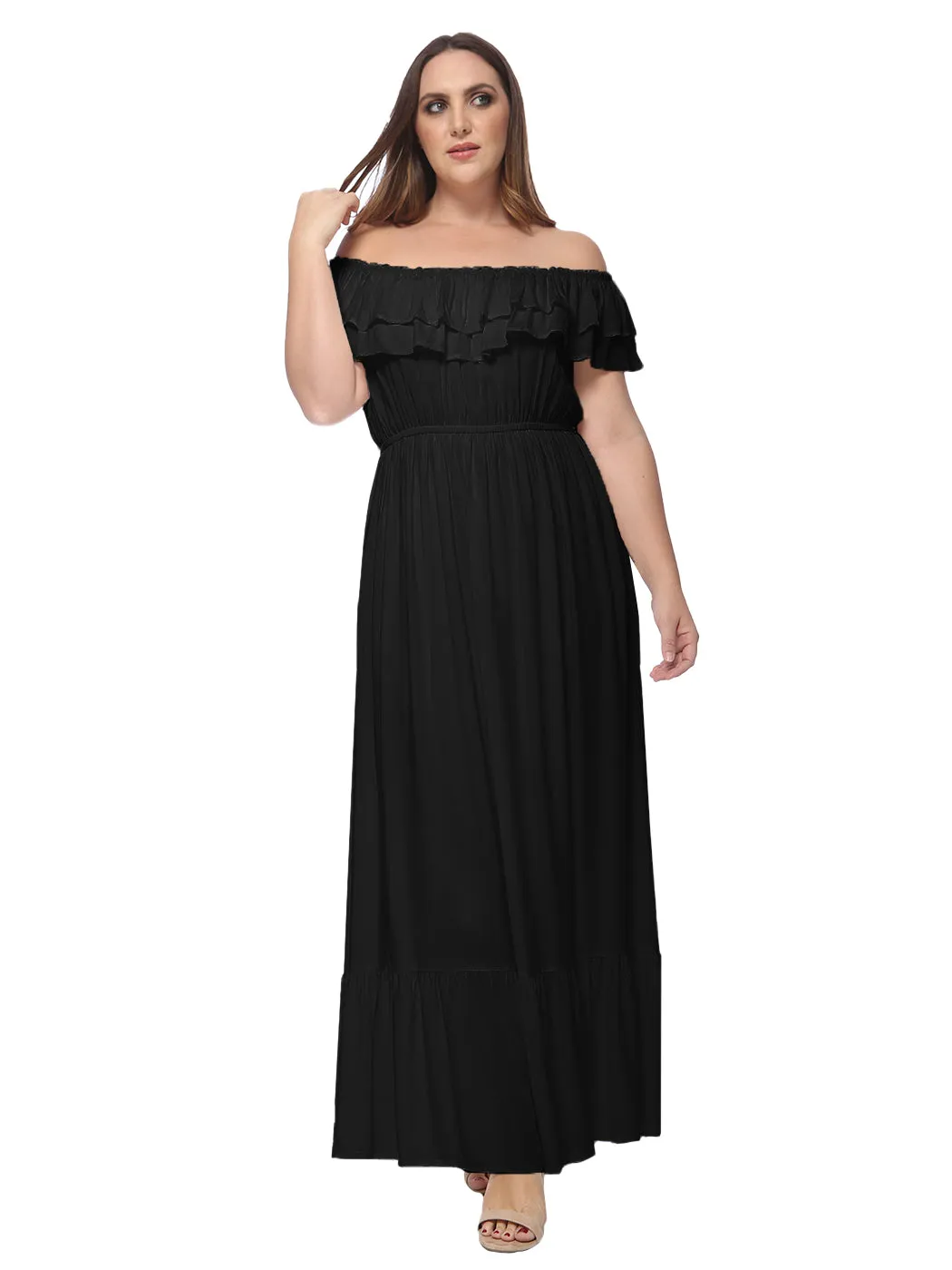 Off Shoulder Ruffle Empire Maxi Dress