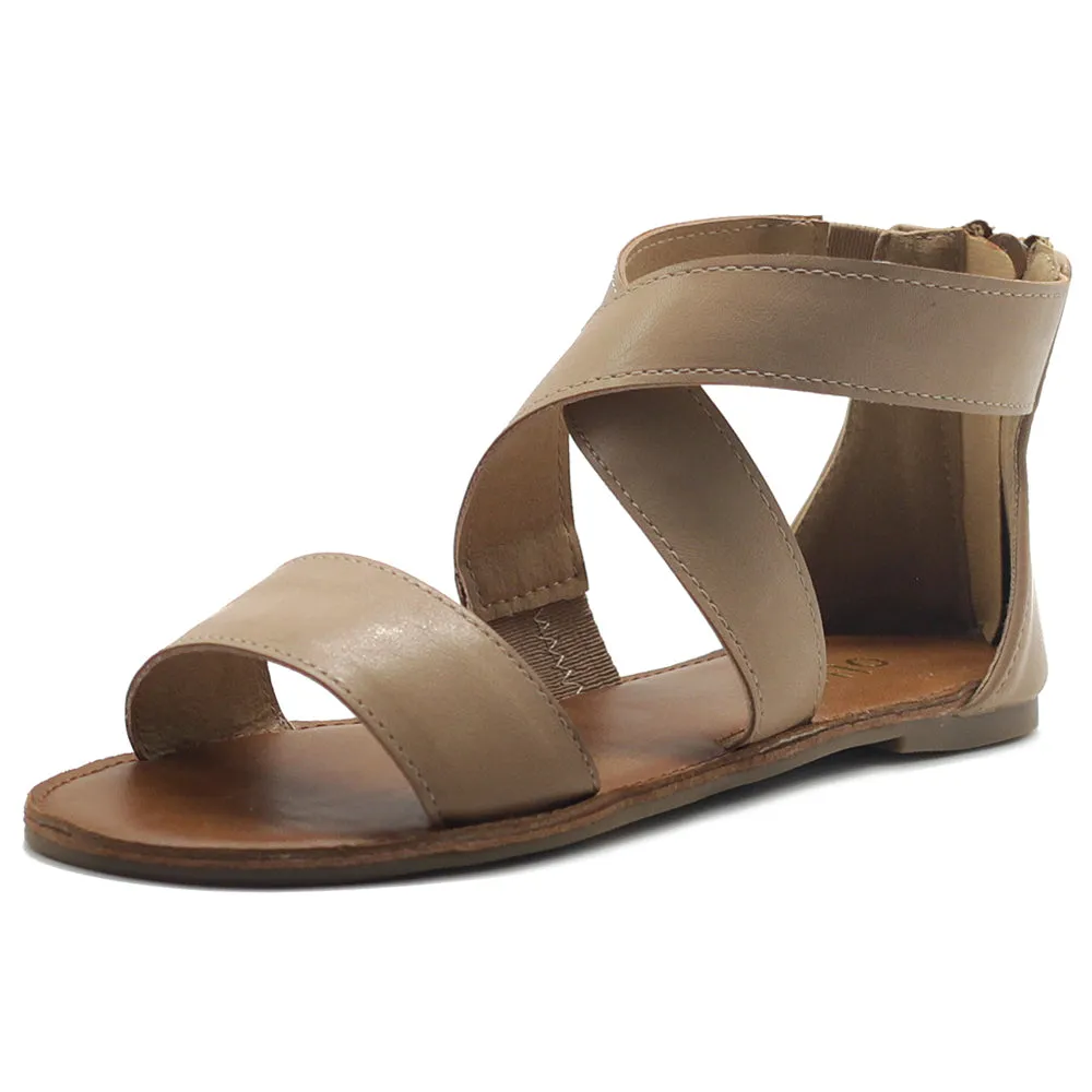 Ollio Women's Shoes Zip Up Gladiator Criss Cross Strap Flat Sandals