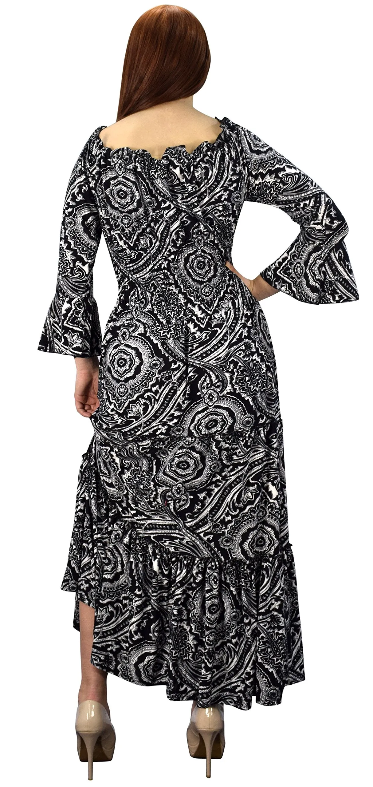 Peach Couture Gypsy Boho 3/4 Sleeves Smocked Waist Tiered Renaissance Maxi Dress