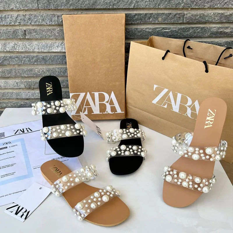 Pearl Ladies Shoes – Women White Pearl Casual Slippers Flat Shoes- #10381 #22