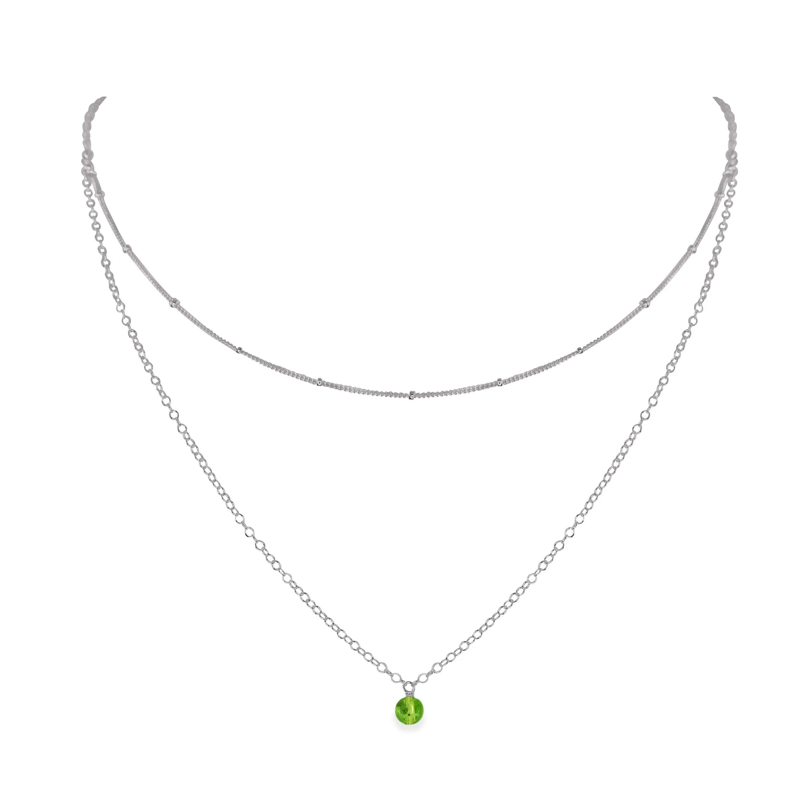 Peridot Gemstone Chain Layered Choker Necklace