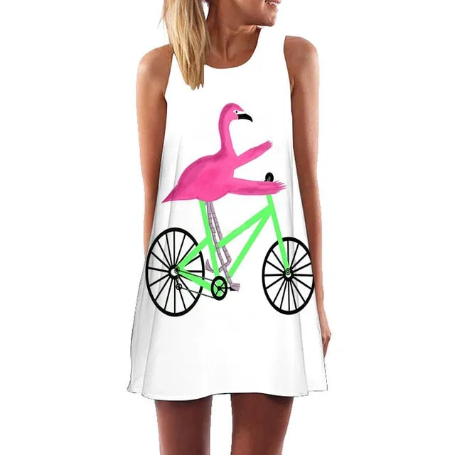 Plus Size S-3XL Sleeveless Beach Boho Dress Flamingo Floral Print Clothes Women 2018 Summer Short Shift Dresses Casual Vestido