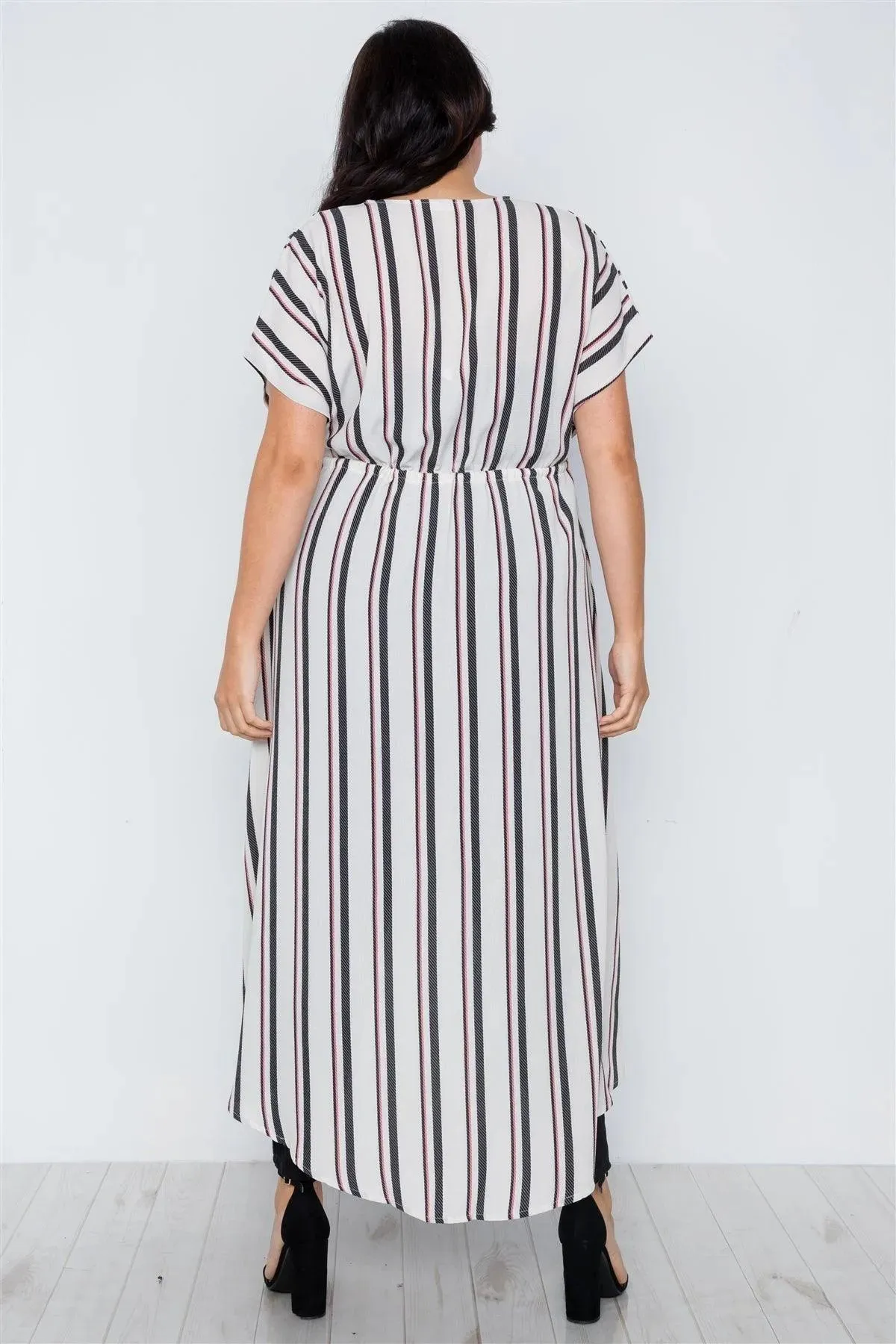 Plus Size White Multi Stripe Kimono Cover Up