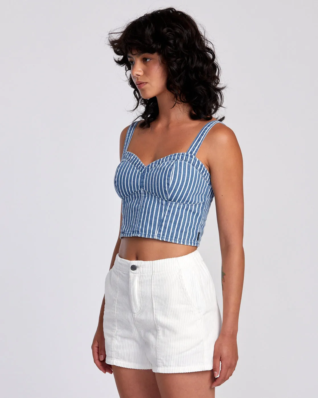 Portia Denim Crop Top - Washed Indigo