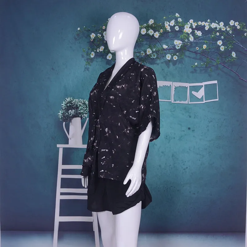 Printed Tie Dye Solid Three Quarter Sleeve Kimono Beachwear Cover Up