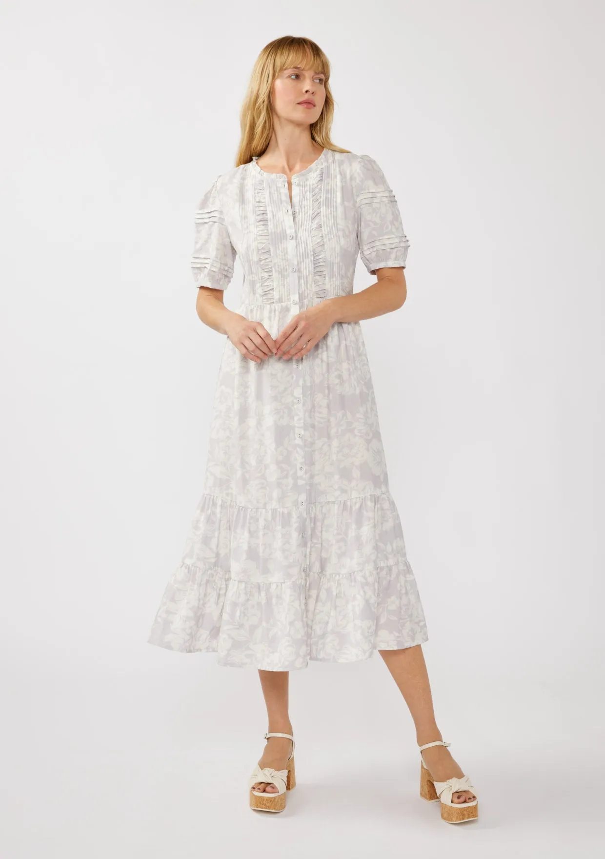 Puff Sleeve Floral Tiered Midi Dress